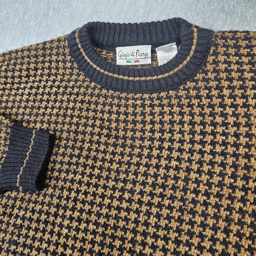 Giorgio Di Firenze Sweater Mens M Houndstooth Wool Alpaca Crewneck Made In Italy